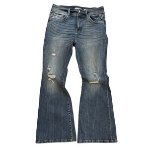 KanCan Signature Kurvy Mid-Rise Flare Distressed Jeans Medium Wash Womens